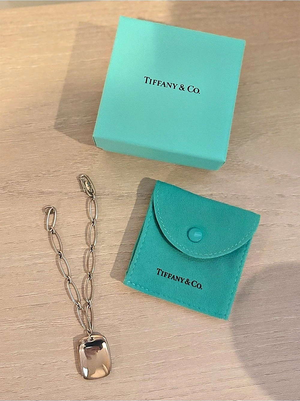 Tiffany & Co. Elsa Peretti square/ thumbprint tag paperclip chain bracelet .925